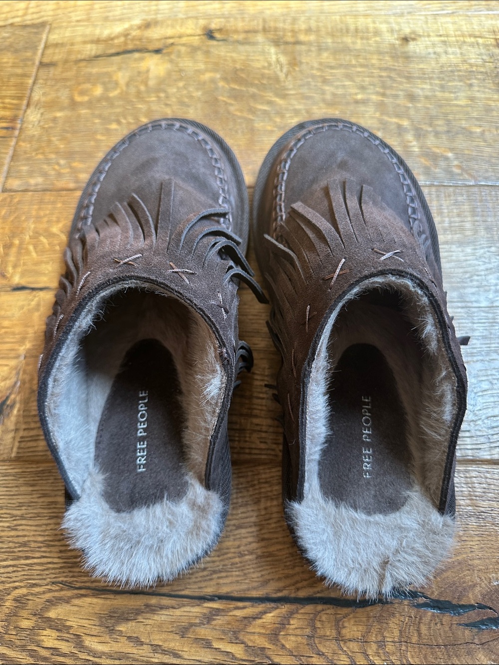 NWOT Free People Chocolate Brown Fallon Fringe Slides 8.5 - Picture 3 of 8